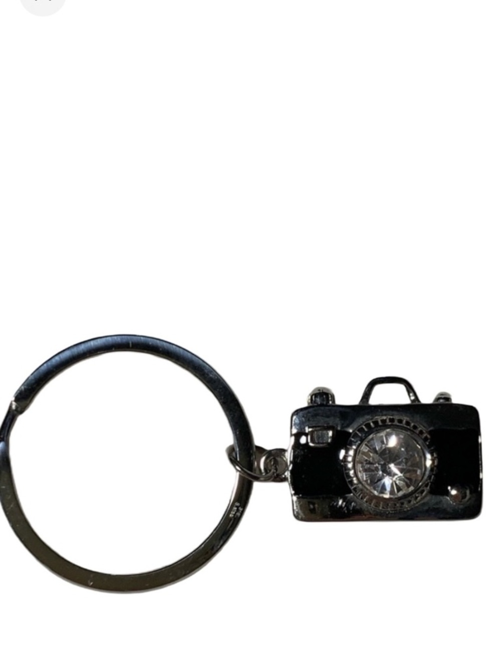 White Austrian Crystal Camera Keychain in Stainless Steel
